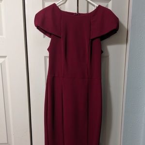 EC Asos Burgundy Poofy Shoulder Pad Midi Dress